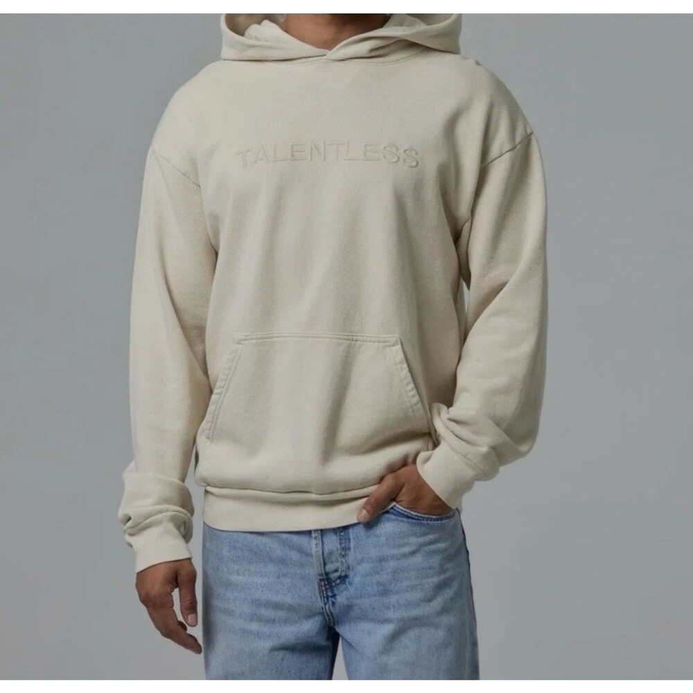 TALENTLESS Hoodie MEN'S XXL Bone CIRCLE LOGO EMBROIDERED Bone